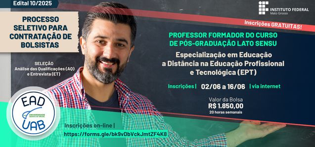 IFMT abre seleção para professor formador na especialização em Educação a Distância na EPT